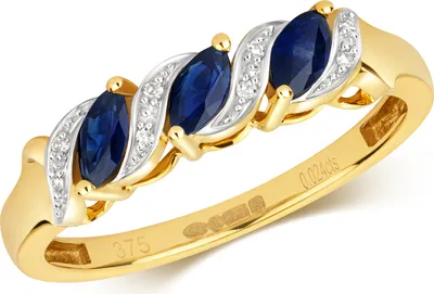 Produktbild von Raffinierter 9 Karat (375) Gold Trilogie Damen - Diamant Ring Brillant-Schliff GH - SI mit Saphir, 54 (17.2); TRS28805RSN