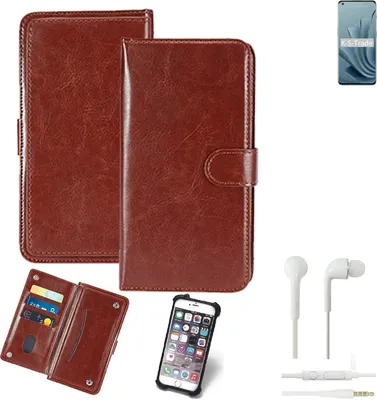 Produktbild von K-S-Trade 360° Hülle kompatibel mit OnePlus 10 Pro inkl. Headphones braun Kunstleder Case BookCase WalletCase Kunstlederederhülle Handyhülle,