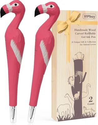 Productafbeelding van Count 100% handgemaakte hout gesneden gel inkt pennen - Set van 2 - Flamingo