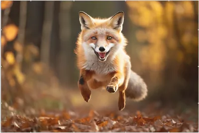 Produktbild von Wallario Wandbild Rennender Fuchs, Größe: 61 x 91,5 cm, Poster mit rahmenlosen Bildhalter