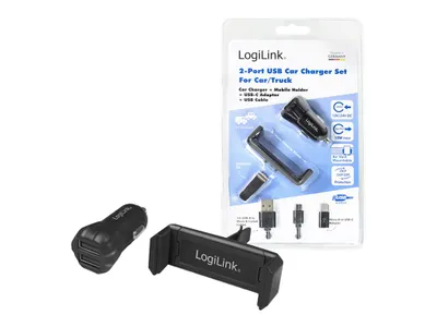 Image de LogiLinkPA0203 LogiLink Chargeur USB pour voiture & support pour smartphone, noir
