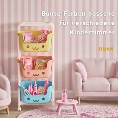 Obrázok produktu pre Organizér na hračky 39x25x95 cm, 4 úložné boxy, s kolieskami, pre detskú izbu