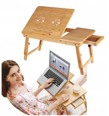 Produktbild von Laptoptisch Bambus klappbar fürs Bett | höhen- & neigungsverstellbar mit Schublade | Betttisch