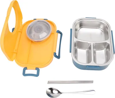 Zdjęcie produktu dla 1450ml Bento Lunch Box Termiczne pudełko Bento ze stali nierdzewnej Dwuwarstwowe pojemniki Bento dla studentów Żółty