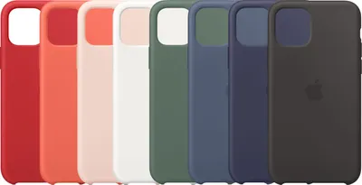 A row of seven iPhone cases in different colors.