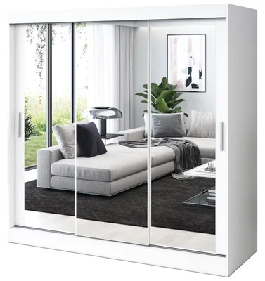 Zdjęcie produktu dla Szafa przesuwna Biały Mat - 200x200cm - Szafa przesuwna KARL - z 3 lustrami - do sypialni i garderoby