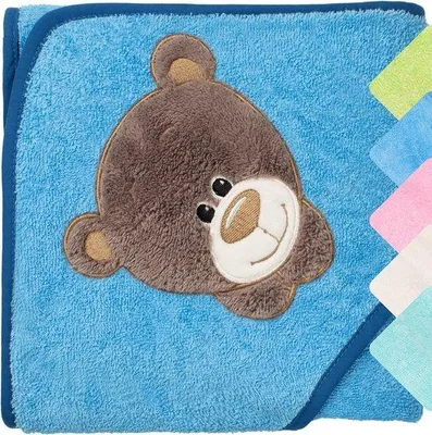 Productafbeelding van Famanu capuchonhanddoek voor kinderen - 100 x 100 cm, katoen, blauw met berenmotief