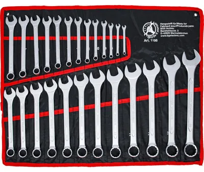 Produktbild von Ringschlüsselsatz Ringmaulschlüssel Steckschlüsselsatz - 25-teilig - 6 bis 32 mm - Chrom-Vanadium-Stahl - Tetron-Rolltasche