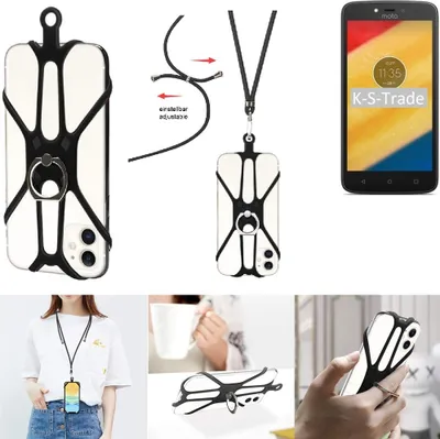Produktbild von K-S-Trade 3in1 Handykette Handyband Handykordel Halsband Smartphone-Ring Handy-Ring kompatibel mit Motorola Moto C Fingerhalterung Handyring