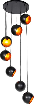 Produktbild von QAZQA - Modern Hängelampe I Pendellampe I Pendelleuchte schwarz mit Gold I Messingener Innenausstattung 7-flammig - Crooked Cluster - Stahl Rund - LED geeignet E27