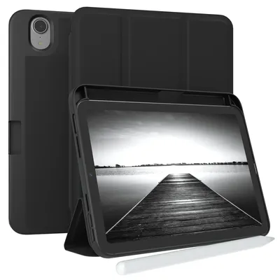 Produktbild von EAZY CASE Smartcase mit Stifthalter für Apple iPad Mini 6 (2021) Hülle mit Stifthalterung, Tablet Cover aufstellbar  8,3 Zoll in Schwarz