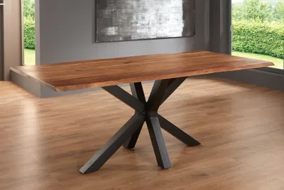Produktbild von Esstisch Baumkante massiv Akazie nussbaum 180 x 90 Spider-Gestell schwarz SPYRO