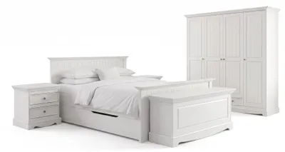 Produktbild von Schlafzimmer-Set Belluno Elegante 7-teilig Massivholz Ausführung wählbar Kiefer weiß lackiert,Kleiderschrank ohne Spiegel