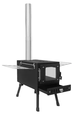 Produktbild von Campingofen - Holzofen für Zelt - 5 Kaminrohre - Outdoor Heizen und Kochen - Für Eisangeln und Jagd - Schwarz