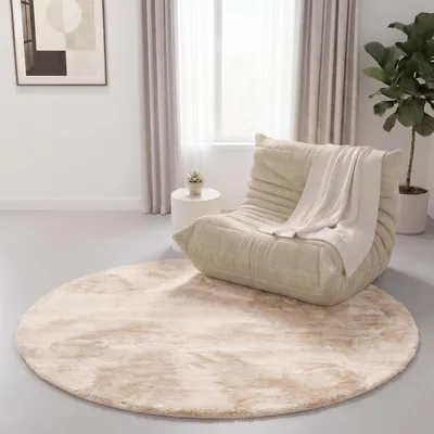 Productafbeelding van Vloerkleed rond - Hoogpolig - Beige - 80 x 80 cm