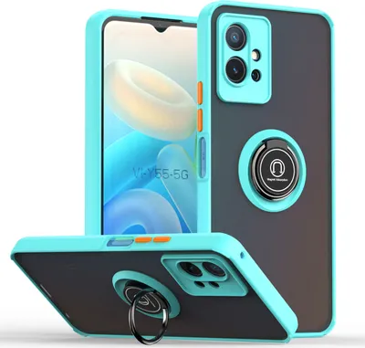 Produktbild von VIVO Y55 5G Hülle, Ring Halter Ständer Matte Transluzent TPU Rahmen Stoßfest Schutzhülle für VIVO Y55 5G Hellblau