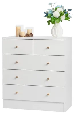 Immagine prodotto di Comodino con 5 cassetti, colore bianco, dimensioni 66x33x73 cm