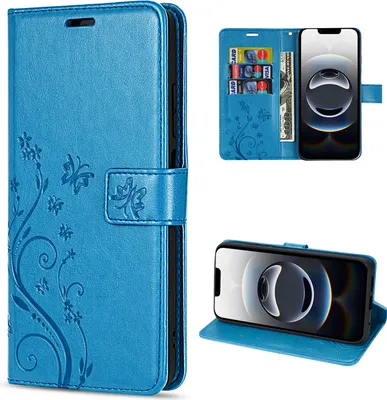 Produktbild von Hülle für iPhone 17E Handy Tasche Handyhülle Schutzhülle Klapphülle Blume Blau