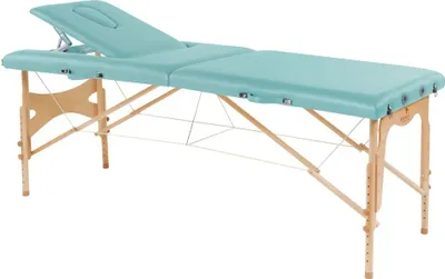 Zdjęcie produktu dla Stół zabiegowy, stół do masażu, stół składany, mobilny, wysokość 57-85 cm, wykonany z drewna, kolor:56 sanitaire