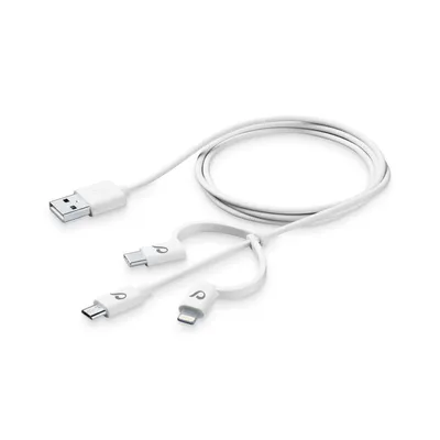 Produktbild von Cellularline Power Cable 3in1 100cm - MICRO USB, USB-C, Lightning Kabel mit Dreifachstecker zum Laden und zur Datenübertragung, 1 m, Lightning, USB A, Weiß, 48 g, 1070 mm