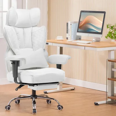 Immagine prodotto di Sedia ergonomica da gaming e da ufficio - CH510 - Braccioli regolabili - Supporto lombare con molle insacchettate - Regolabile in altezza - Girevole con rotelle - Pelle finta - Bianca