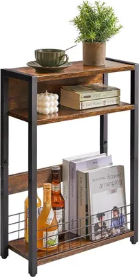 Produktbild von Kleiner Beistelltisch mit Zeitschriftenhalter und 3 Etagen, Braun