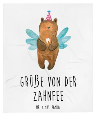 Produktbild von Mr. & Mrs. Panda Sofaüberwurf Bär Zahnfee - Weiß - Geschenk, Couchdecke, Milchzahn, Tagesdecke, Teddy, Kuscheldecke, Bettdecke, Bettüberwurf, Erster Zahn, Decke, Fee