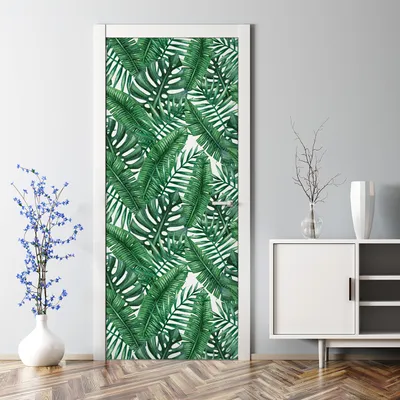 Produktbild von Dekorative Abnehmbarer Wandsticker Türtapete selbstklebend Klebefolie Tropische Blätter 77 x 200 cm