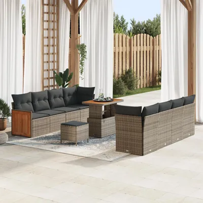 Produktbild von Möbel 11-teiliges Garten Sofa Set mit Kissen Grau Poly Rattan Akazie - Gartensofas 3363283