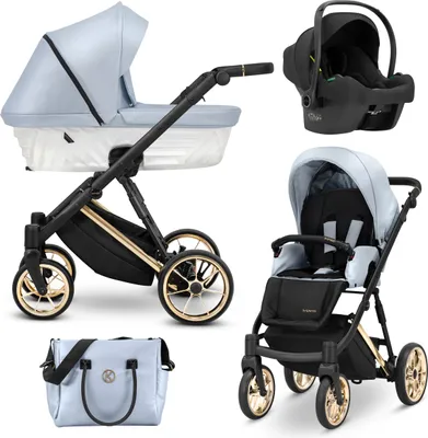 Produktbild von Kunert IVENTO PREMIUM 3in1 Kinderwagen in Blau mit Goldrahmen