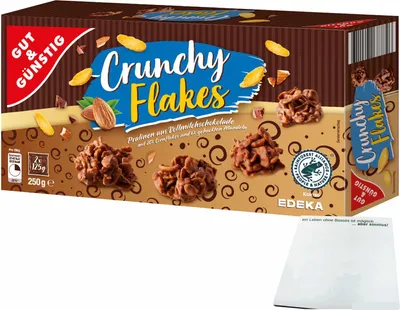 Produktbild von Gut & Günstig Crunchy Flakes knusprige Pralinen mit Vollmilchschokolade (250g Packung) + usy Block