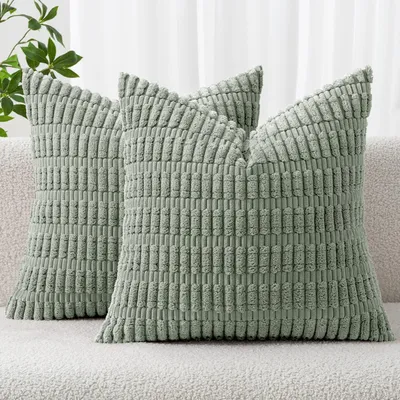 Zdjęcie produktu dla Zestaw 2 poszewek na poduszki, 50x50 cm, tkanina kordowa, kolor szaro-zielony