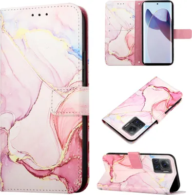 Produktbild von Moto X30 Pro Hülle, Marmor Motiv Kunstleder Tasche Wallet Kartenfächer mit Standfunktion Klapp Schutzhülle für Motorola Moto X30 Pro 5G Pink Weiß
