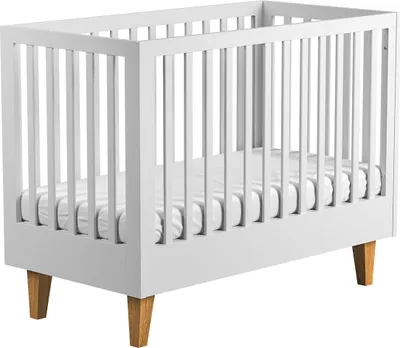 Produktbild von Babybett / Gitterbett Rilind 01, Farbe: Weiß / Eiche - Liegefläche: 60 x 120 cm (B x L)