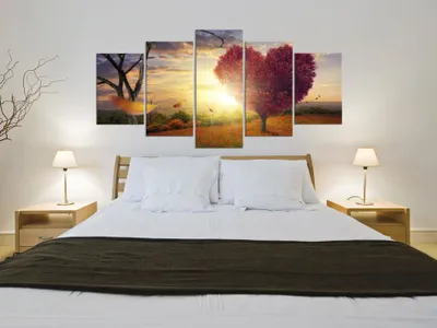 Image de Tableau acoustique Nature Paysage 200 x 100 cm Tableaux Mousse acoustique Absorbeur acoustique haute performance Isolation acoustique Toile 5 pièces Tableau mural Acoustique intérieure Isolation acoustique c-C-0015-b-n