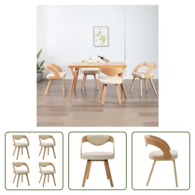 Produktbild von The Living Store Esszimmerstühle 4 Stk. Creme Bugholz und Kunstleder