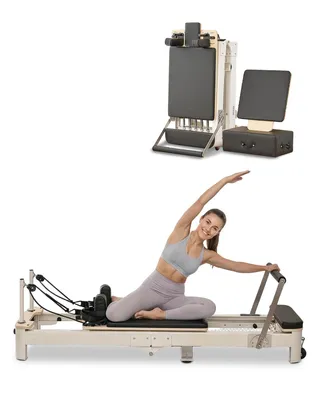 Zdjęcie produktu dla VEVOR Składany Pilates Reformer Łóżko do pilatesu wykonane z aluminium z siedziskiem i podwójnym oporem - sprężyna i linka, dla zaawansowanych i początkujących, sprzęt do domowej siłowni do 181,44 kg