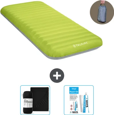 Produktbild von Intex Campingmatte - 1 Person - 76 x 191 x 17 cm - Grün - Inklusive Pumpe - Spannbettuch en Reperaturset