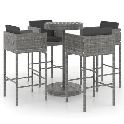Produktbild von 5-tlg. Gartenbar-Set mit Kissen Poly Rattan Grau