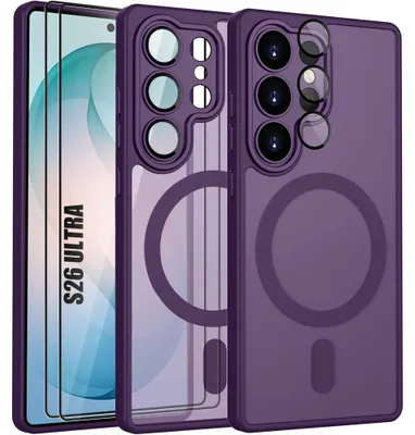 Image de Coque + 2 Verres Trempés pour Samsung Galaxy S26 Ultra, avec Cercle Magnétique et Protection Caméra Violet
