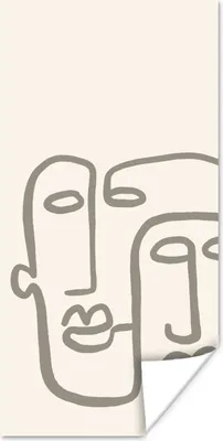 Produktbild von MuchoWow® Poster Gesicht - Abstrakt - Strichzeichnung 60x120 cm - Wandschmuck