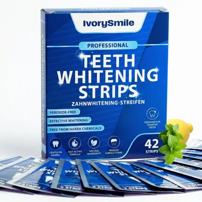 Produktbild von Whitening Strips fuer empfindliche Zähne, 42 peroxidefreie Streifen, Zahnschmelz sicher, natürliche