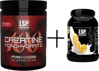 Produktbild von LSP Creatine Monohydrat (500g) + Premium WheyProtein (1800g),Banana, pulver