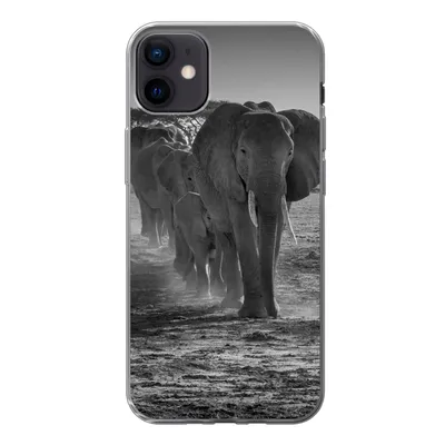 Produktbild von MuchoWow® Handyhülle Schutzhülle Hülle für iPhone 12 mini Elefant - Einfarbig - Tiere - Schwarz - Weiß Silikon Softcase Handy Hülle - Bild