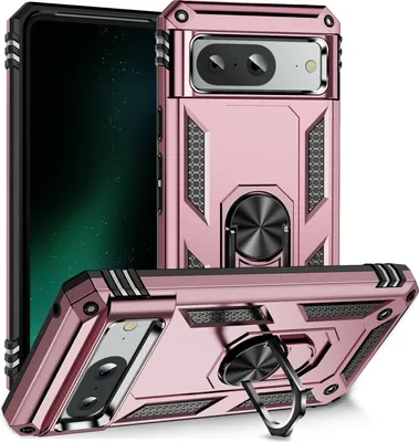 Produktbild von Schutzhülle für Google Pixel 8A Dual Layer Robust Militäre Fallschutz Hülle mit Ringhalterung Ständer Roségold