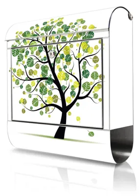 Produktbild von banjado Edelstahl Briefkasten mit Zeitungsfach mit Motiv Laubzauberbaum großer Design Postkasten rostfrei, A4 Einwurf [BKGE2 10347]