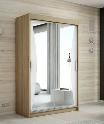 Produktbild von Schwebetürenschrank, 2-türig Schrank mit Spiegel! Moderne Garderobe für Kleidung. Verschiedene Farben (Weiß, Schwarz, Somona) Kleiderschrank NIKO 160 cm