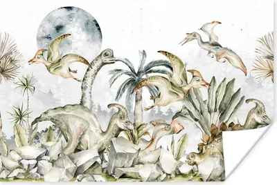 Produktbild von MuchoWow® Poster Dinosaurier - Kinder - Dschungel - Grün - Tiere - Natur 120x80 cm - Bilder