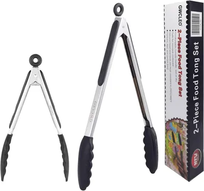 Imagen del producto de Juego de pinzas de cocina, de 2 piezas, de acero inoxidable y silicona, de 23 y 30 cm, para barbacoa y buffets