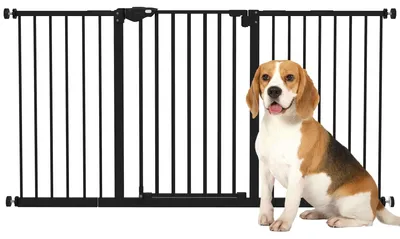Produktbild von Treppenschutzgitter ohne Bohren, Hunde Schutzgitter Türschutzgitter Auto Close verstellbar 74-147,5 cm, Absperrgitter Haustiere Schwarz